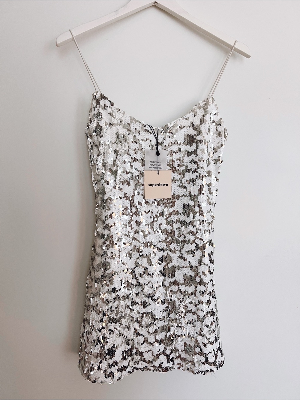 superdown Silver & White Sequin Camo Slip Dress